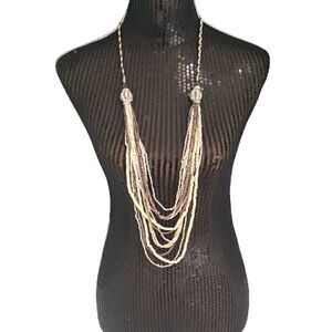LONG beaded layered fashion necklace